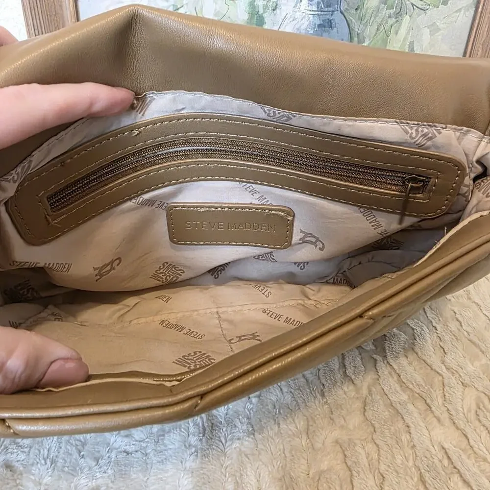 Steve Madden Bterra Tan Quilted Faux Leather Bag Top Handle Crossbody